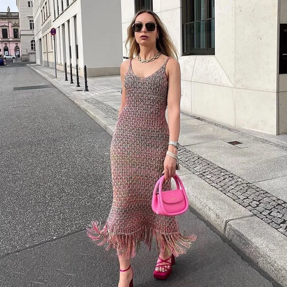 Zara Knit Fringe Dress New - Picture 4 of 6